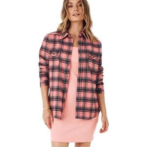 SPELL and The Gypsy Collective Women's Maverick Flannel Shirt Coral Black Sz XS